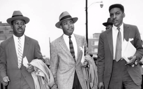 MLK, center; Rustin, right.  GENE HERRICK/AP