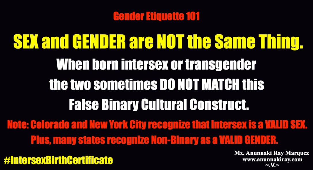 Gender Etiquette 101 Sex and Gender are Not the Same | Intersex Birth Certificate